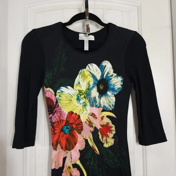 Erdem Womens Dress Allegra Red Black Floral 3/4 Sleeve Knee Length Bodycon 2 XS - Picture 3 of 10